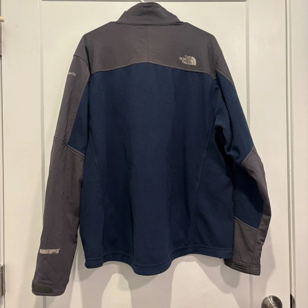 The North Face Windstopper Fleece Jacket Mens XL Navy Grey Full Zip Turner Logo